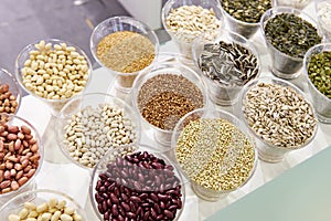 Seeds, beans and cereals in store