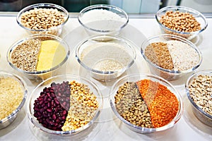 Seeds, beans and cereals in store