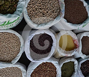 Seeds in big sacks in the market
