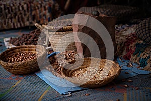 Seeds of moroccan argan tree on a market