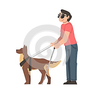Seeing Eye Dog Guiding Blind Man, Trained Animal Helping Disabled Person, Rehabilitation, Handicapped Accessibility