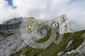 Seekarlspitze peak in Rofan Alps with cloudy sky above, The Brandenberg Alps, Austria, Europe photo