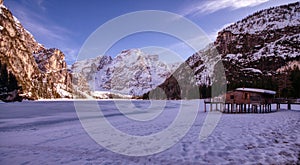 Seekofel on the lake in winter