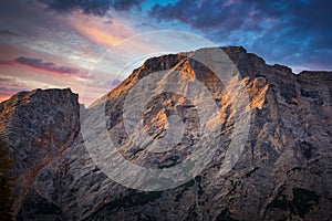 Seekofel peak in Dolomites at sunrise, Italy photo