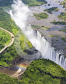 Seen from the air the mighty Zambezi River and Victoria Falls photo