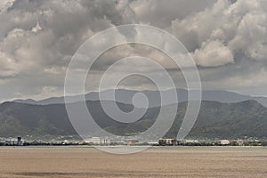 Seen from Coral Sea, skyline of Cairns, Australia