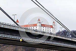 Bratislava castle through the UFO Bridge