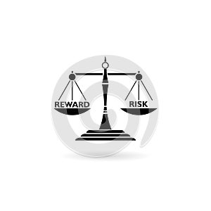 Seesaw balance between reward and risk. Business concept. Isolated white background