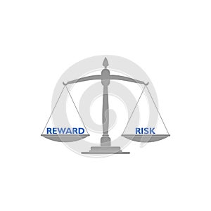 Seesaw balance between reward and risk, libra concept