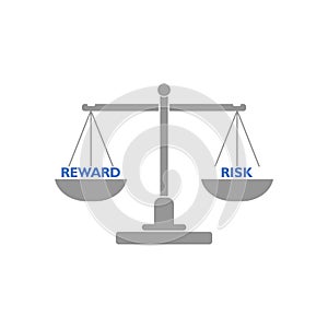 Seesaw balance between reward and risk, libra concept