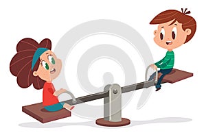 Seesaw and children vector cartoon illustration