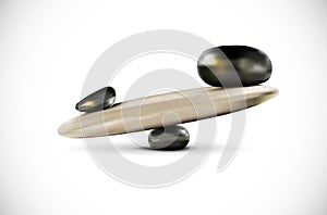 Seesaw from stones on white background - balance concept