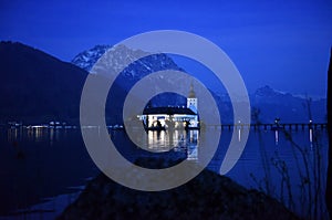 Lake castle Ort on Traunsee at the blue hour, Austria, Europe photo