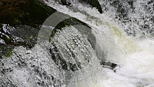 Seething picturesque clean mountain river in slow motion. The strength and beauty of a mountain stream