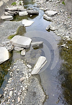 A seething river flows over rocks