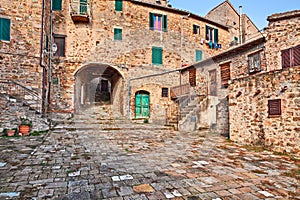 Seggiano, Grosseto, Tuscany, Italy: ancient square in the village on the slopes of Mount Amiata