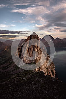 Segla mountain peak at sunset