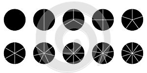 Segment circle graph icon set 1-10