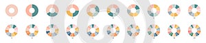 Segment color slice set. Wheel round diagram part. Pie chart icons. Circle section graph. 1,20,19,18,16,9 segment photo