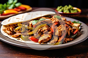 segment of a grilled chicken fajita on a plate