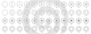 Segment slice line art. Pie chart icon. Wheel round diagram part. Circle section graph. 2,3,4,5,6 segment infographic