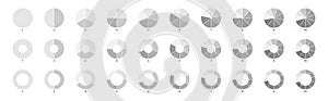 Segment slice sign. Pie chart gray icons. 10,2,4,5 segment infographic. Wheel round diagram part symbol. Circle section