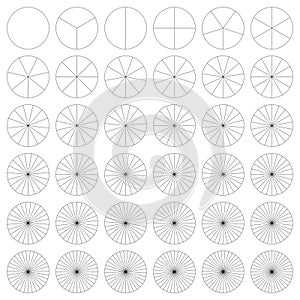 Segmented circle pie graph, pie chart infographics, presentation template design element from 1 to 36 segments