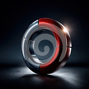 Segmented ring progress indicator in high gloss red and blue, circular status icon with luminous edg