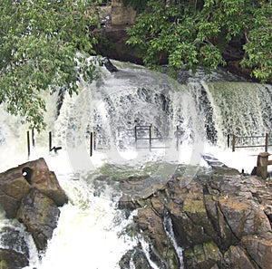 Segmented waterfalls of River Kaveri with many channels on mountains