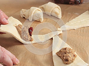 Segments of dough and readymade pastries