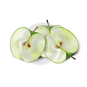 Segments of green apple on a light background.