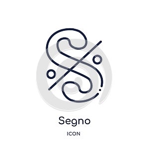 Segno icon from music and media outline collection. Thin line segno icon isolated on white background photo