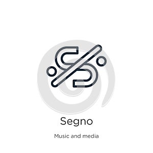 Segno icon. Thin linear segno outline icon isolated on white background from music and media collection. Line vector sign, symbol photo