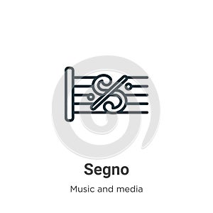 Segno outline vector icon. Thin line black segno icon, flat vector simple element illustration from editable music and media photo