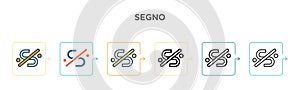 Segno vector icon in 6 different modern styles. Black, two colored segno icons designed in filled, outline, line and stroke style photo