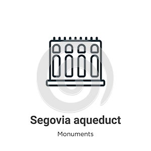 Segovia aqueduct outline vector icon. Thin line black segovia aqueduct icon, flat vector simple element illustration from editable