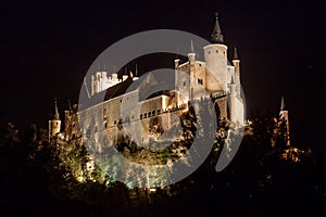 Segovia nocturnal, monumental city. Alcazar, cathedral and churches.