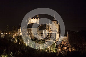 Segovia nocturnal, monumental city. Alcazar, cathedral and churches.