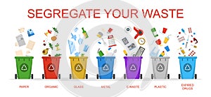 Segregate your waste vector isolated. Container in a row