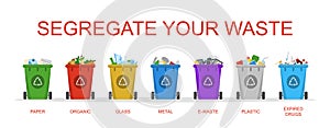 Segregate your waste vector isolated. Container in a row