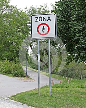 Segway free zone road sign