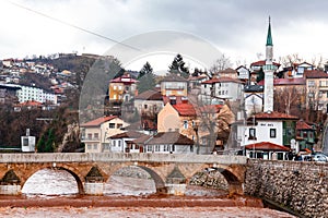 Sehir Kayhasi or Seher Cehaya stone bridge built during the Ottoman period over Miljacka River in Sarajevo, Bosnia and Herzegovina