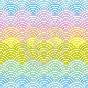 Seigaiha or seigainami literally means blue wave of the sea. rainbow seamless pattern abstract scales simple Nature background