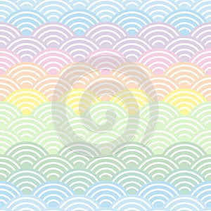 Seigaiha or seigainami literally means wave of the sea. rainbow seamless pattern abstract scales simple Nature background japanese