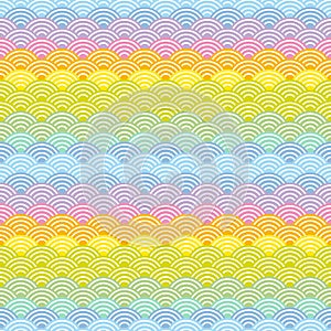 Seigaiha or seigainami literally means wave of the sea. rainbow seamless pattern abstract scales simple Nature background japanese