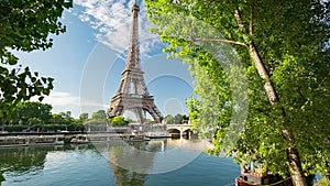 Seine in Paris with Eiffel Tower on sunrise