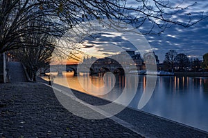 Seine River banks and Ile de la Cite sunrise, Paris photo