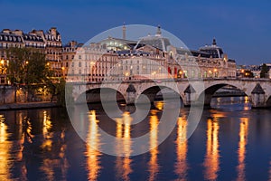 Seine River banks and Orsay Museum at daybreak. Paris, France