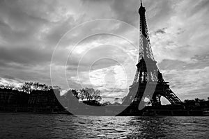 Seine river and Eiffel Tower in Paris Black and white photo