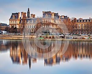 Seine River and Hotel-de-Ville, City Hall, Paris